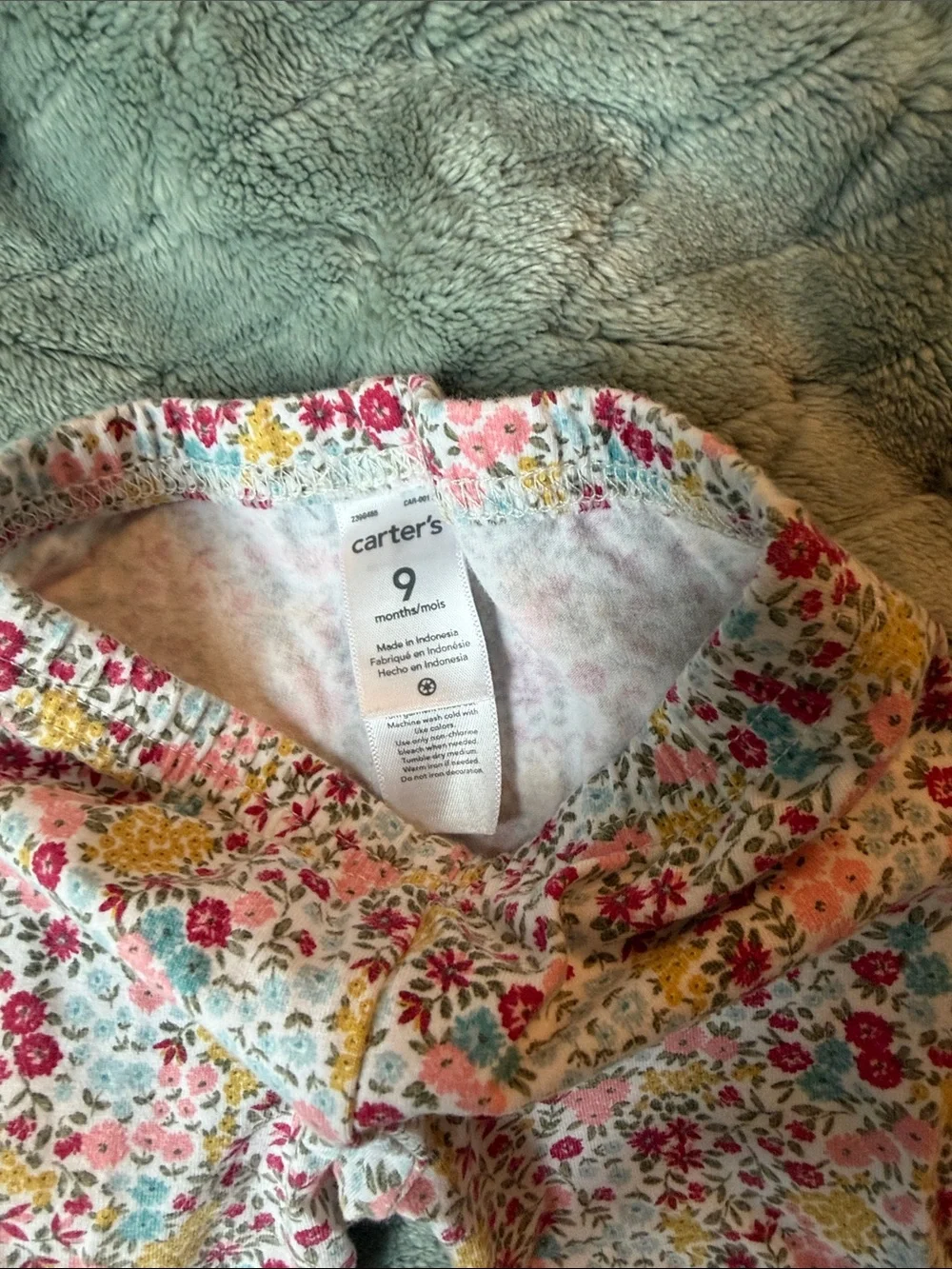 Carter's Olive Green Peplum Top with Floral Pink Leggings